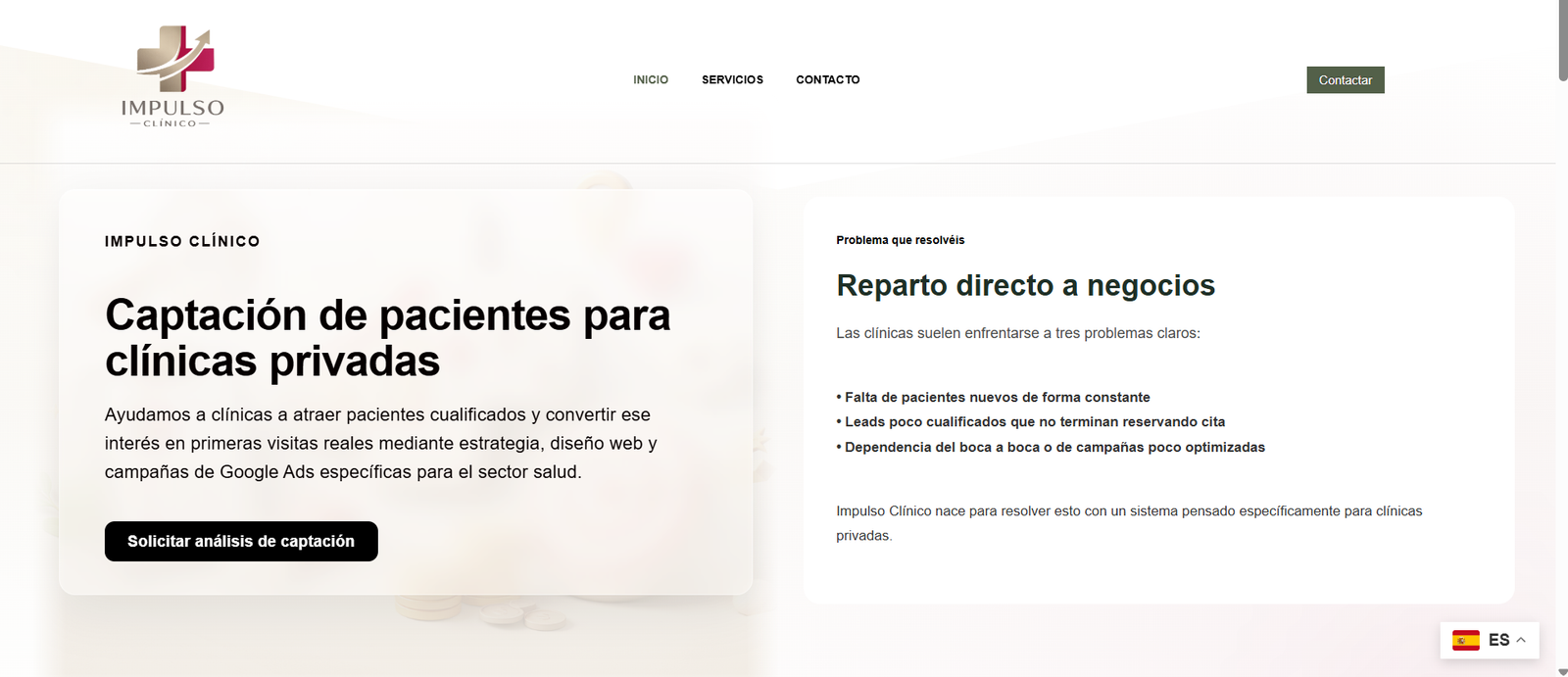 Ejemplo de web Kit Digital con enfoque comercial y posicionamiento claro para clínica